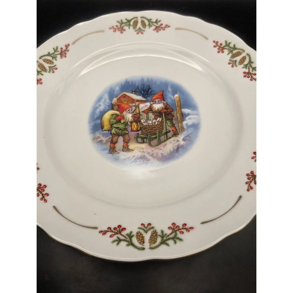 Christineholm Porcelain Lars Porcelain Winter Gnome Dinner Plate 11 Inches